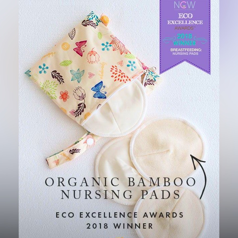NEW Organic Bamboo Nursing Pads, Kindred Bravely, 10 washable pads & wet bag
